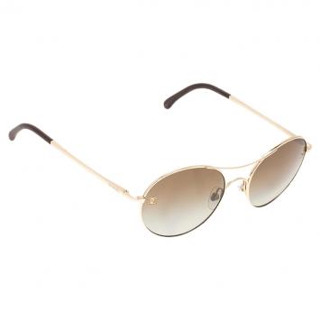 Pre Owned Chanel Gold 4190 Round Aviator Sunglasses