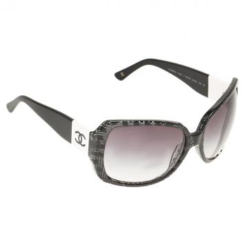 Pre Owned Chanel Black Mesh and Polka Dot Printed CC Logo Oversized Sunglasses
