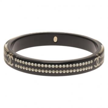 Pre Owned Chanel Pearl Studded Black Lucite Bangle