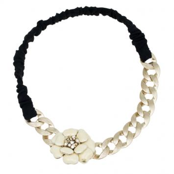 Pre Owned Chanel White Enamel Camellia Chain Headband