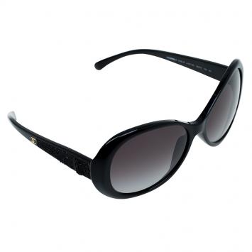 Pre Owned Chanel Black 5156-B Havana CC Round Sunglasses