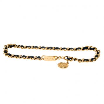 Pre Owned Chanel Black CC Medallion Chain Leather Belt 64 CM