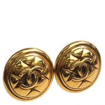 Pre Owned Chanel Vintage Gold Tone Clip On Earrings