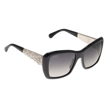 Pre Owned Chanel Navy Blue 5301 Embellished Rectangle Sunglasses