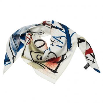 Pre Owned Chanel White Multi-color Love Heart Print Silk Square Scarf