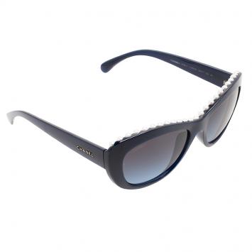 Pre Owned Chanel Navy Blue 6038H Pearl Embellished Cat Eye Sunglasses