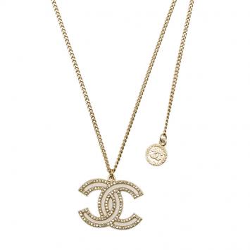 Pre Owned Chanel 100 Anniversary CC Crystals Gold Tone Pendant Necklace