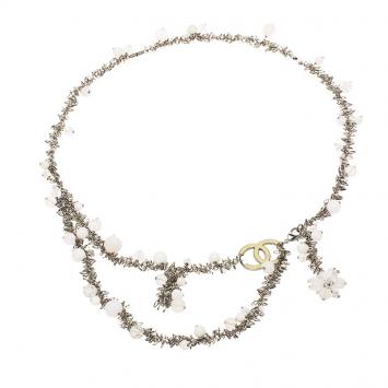 Pre Owned Chanel CC White and Clear Beads Silver Tone Jewelry Belt
