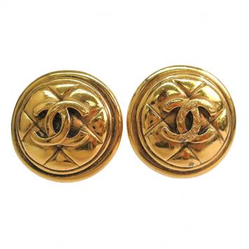 Pre Owned Chanel CC Vintage Gold Tone Clip On Earrings