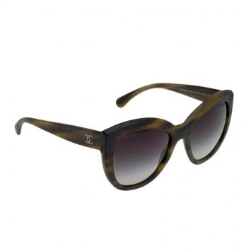 Pre Owned Chanel Striped Brown 5332 1535S/6 Cat Eye Sunglasses