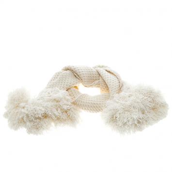 Pre Owned Chanel Cream Chunky Knit Cashmere Muffler