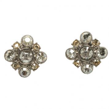 Pre Owned Chanel CC Crystal Silver Tone Stud Earrings