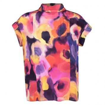 Pre Owned Chanel SS'15 Multicolor Watercolor Printed Cotton Short Sleeve Blouse M
