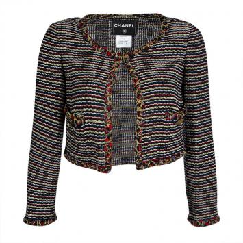 مملوكة مسبقًا Chanel Multicolour Textured Open Front Cropped Boucle Jacket S