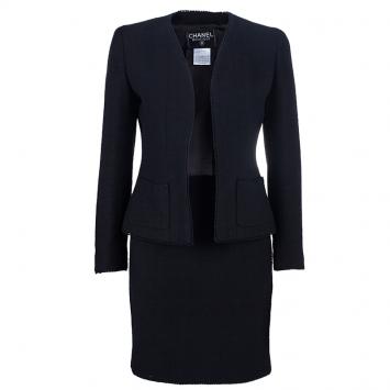 Pre Owned Chanel Black Light Bouclé Skirt Suit M