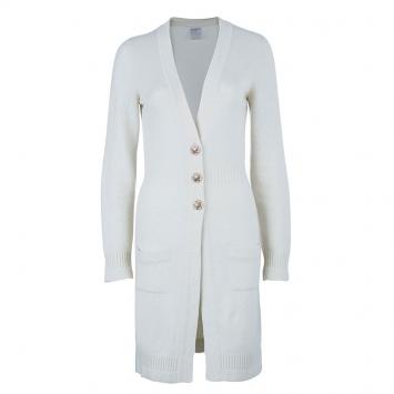 Pre Owned Chanel White Cashmere Cardigan S