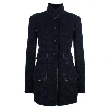 Pre Owned Chanel Black Boucle Zip Detail Jacket L
