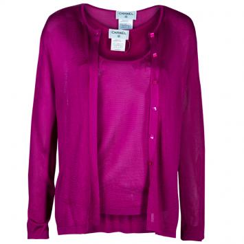 Pre Owned Chanel Pink Top and Cardigan Set M