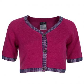 Pre Owned Chanel Pink  Crop Cardigan M