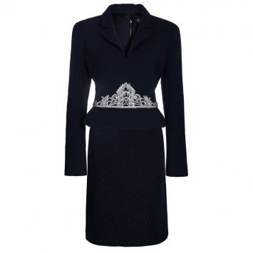Pre Owned Chanel Midnight Blue Embellished Top And Tweed Skirt Set L