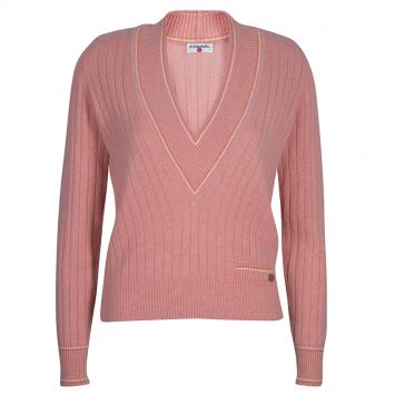 Pre Owned Chanel Pink V Neck Sweater M