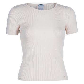 Pre Owned Chanel Light Pink Ribbed Top S