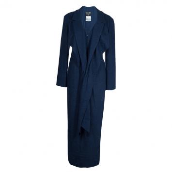 Pre Owned Chanel Navy Wool Coat Dress M