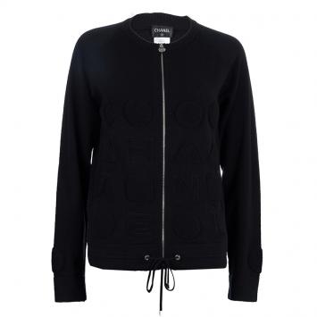 Pre Owned Chanel Black Chenille Embroidered Cashmere Cardigan M