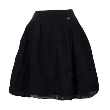 Pre Owned Chanel Black Knit Lace Overlay Bouffant Skirt M