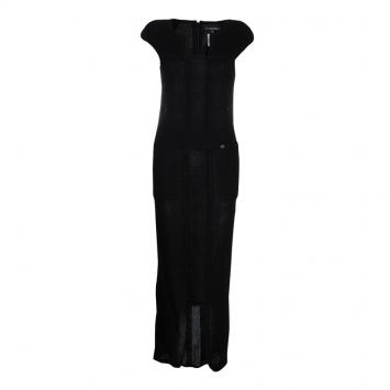 Pre Owned Chanel Black Cap Sleeve Textured Cotton Maxi Dress S