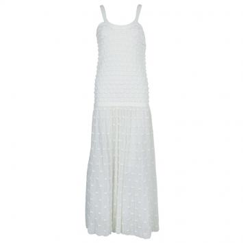 Pre Owned Chanel Off-White Knit Bow Applique Detail Sleeveless Dress S