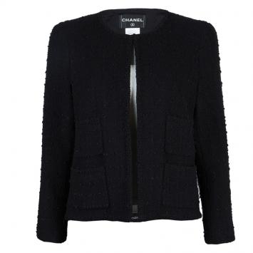 Pre Owned Chanel Black Wool Boucle Jacket L