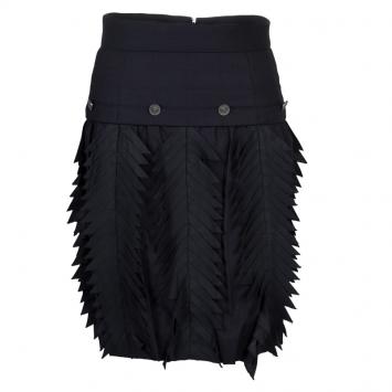 Pre Owned Chanel Navy Blue Pin Striped Triangular Applique Detail High Waist Skirt M