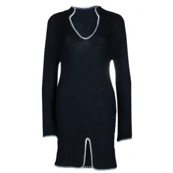 Pre Owned Chanel Black Chunky Loose Knit Long Sleeve Dress S