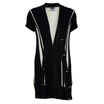 Pre Owned Chanel Monochrome Short Sleeve Cashmere Cardigan S
