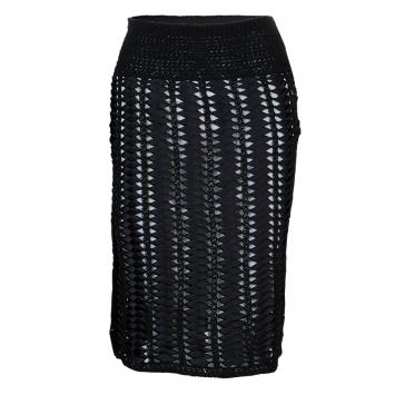 Pre Owned Chanel Black Crochet Detailing Geometric Textured Skirt S