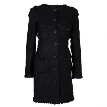 Pre Owned Chanel Black Geometric Applique Detail Overcoat S
