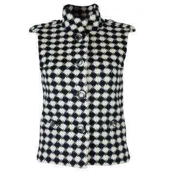 Pre Owned Chanel Monochrome Diamond Checked Wool Vest S