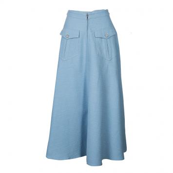 Pre Owned Chanel Powder Blue Textured Cotton High Waist Flared Skirt M