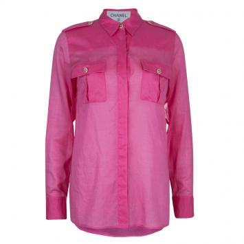 Pre Owned Chanel Pink Long Sleeve Buttondown Cottton Shirt S