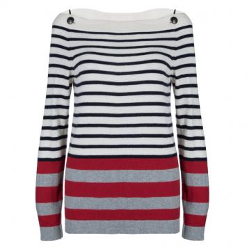 Pre Owned Chanel Multicolor Striped Off-Shoulder Cashmere Sweater M