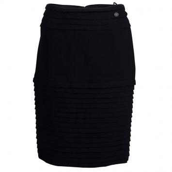 Pre Owned Chanel Black Wool Tiered Pencil Skirt L