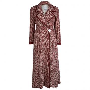 Pre Owned Chanel Red and White Buckle Detail Long Wool Overcoat M