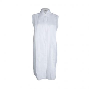 مملوكة مسبقًا Chanel White Cotton Sleeveless Pleat Detail Shirt Dress M