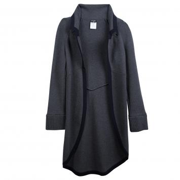Pre Owned Chanel Grey Wool Notched Collar Long Cardigan M