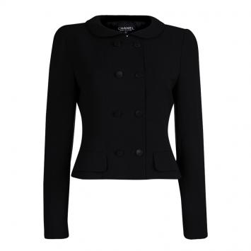 Pre Owned Chanel Black Wool Peter Pan Collar Jacket M