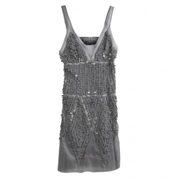 Pre Owned Chanel Grey Monochrome Textured Applique Detail Sleeveless Dress S