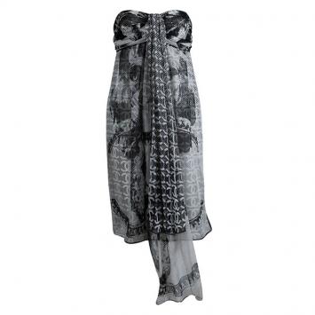 Pre Owned Chanel Monochrome Print Silk Chiffon Halter Dress M