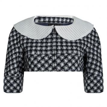 Pre Owned Chanel Navy Blue and White Textured Bolero Jacket S