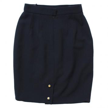 Pre Owned Chanel Navy Blue Button Detail Wool Skirt S